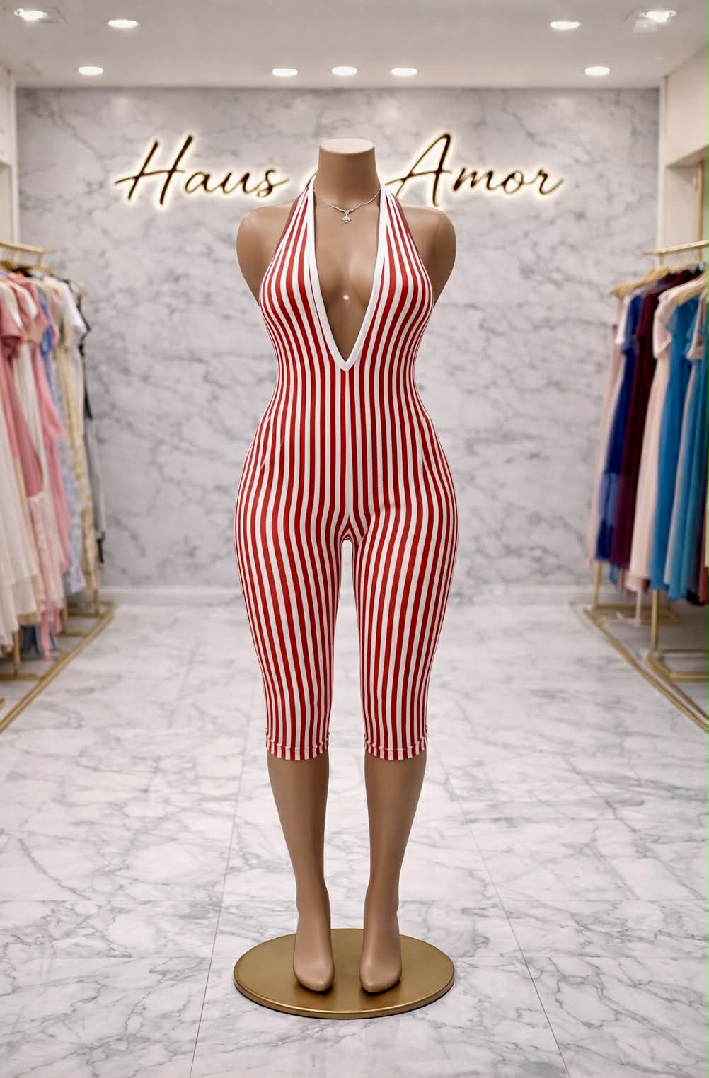 Stripe Backless One Piece